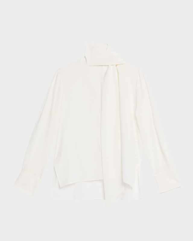 Esteban Neck-Scarf Long-Sleeve Silk Top